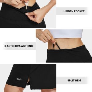 ChinFun 20" Knee Length Skorts Skirts for Women Tennis Athletic Running Golf Skirt with Pockets Black XL