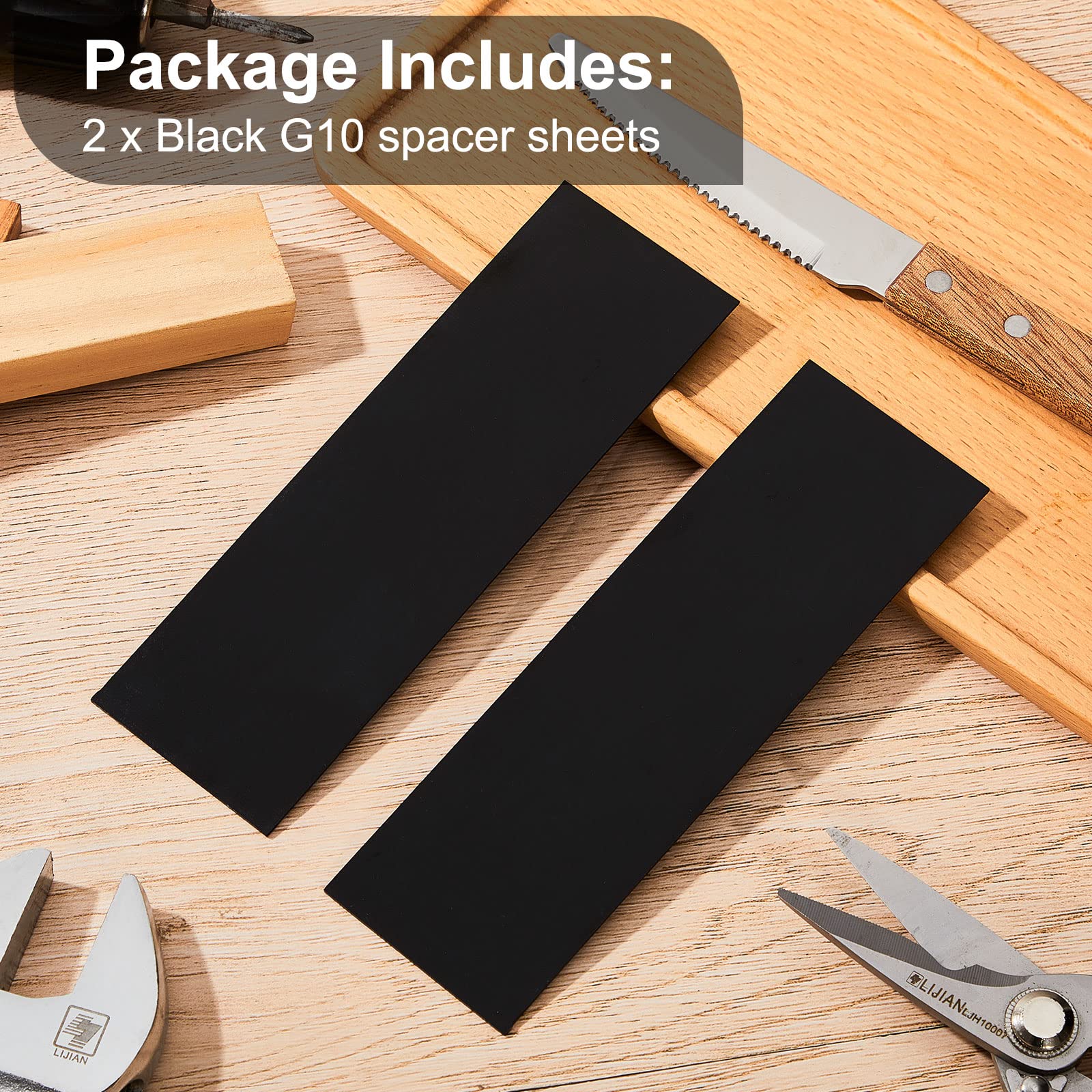 Tinlade 2 Pcs G10 Knife Handle Spacer Material 6.3 x 2 x 0.04 Inches G10 Sheet Knife Handle Liners for Knife Scales Slabs Making Supplies (Black)