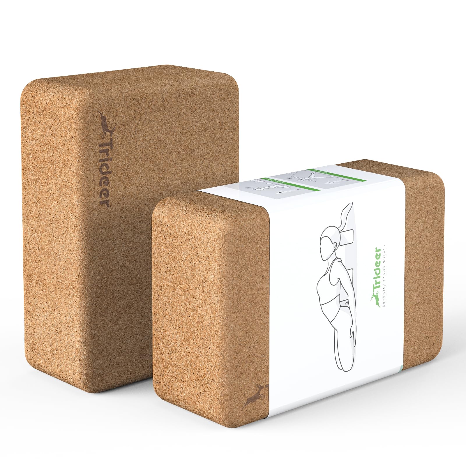 Trideer Cork Yoga Blocks, 2 Pack Yoga Blocks Natural Cork, High Density Yoga Block with Non Slip Surface, Eco-Friendly Yoga Accessories for Women, Ideal for Yoga, Pilates, Stretching