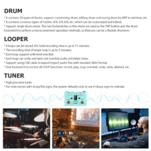 Btuty Effect Pedal Drum & Looper Effector Mini 2-in-1 Looper & Drum Machine Double Footswitch Looper Pedal Looper Guitar Pedal 30 Drums & 4 Loops High Tuner