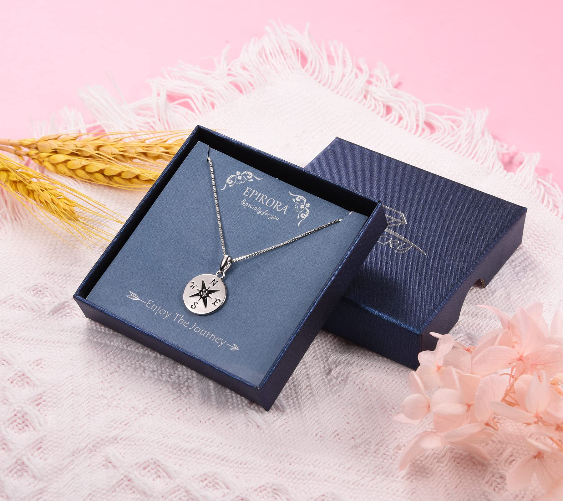 EPIRORA 2024 Graduation Gifts for Her, Sterling Silver Compass Necklace for Women, High School College Class of 2024 Graduation Inspirational Jewelry Gifts