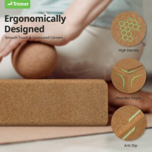 Trideer Cork Yoga Blocks, 2 Pack Yoga Blocks Natural Cork, High Density Yoga Block with Non Slip Surface, Eco-Friendly Yoga Accessories for Women, Ideal for Yoga, Pilates, Stretching