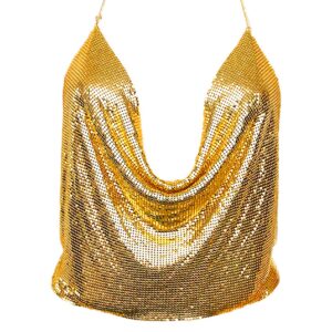 Ginfonr Sexy Sequins Body Chain Crop Top Belly Women Golden Fashion Jewelry Waist Bra Hot Bikini Beach Harness Dance Birthday Anniversary Festival Gift Night Club Party Rave Outfit for Lady Girls