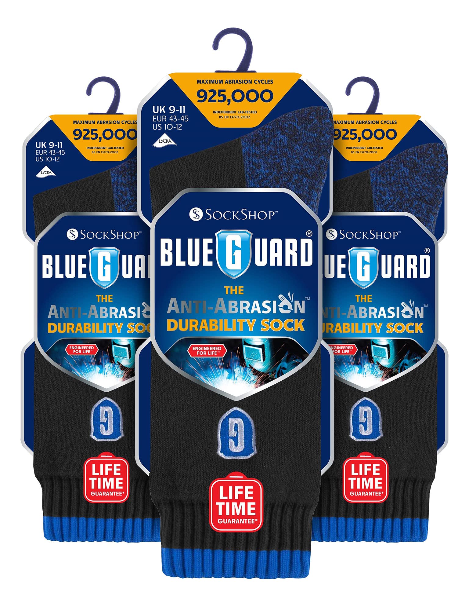 BLUE GUARD Blueguard - 3 Pack Mens Heavy Duty Cotton Durable Work Socks with Arch Support (13-15, Black)