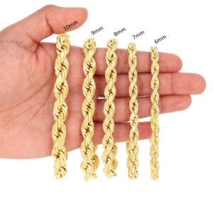 Nuragold 14K Yellow Gold Solid Rope Diamond Cut Chain Necklace, Bracelet, or Anklet/Lengths 7"- 30" / All widths from 1mm to 10mm - Real Italian Jewelry for Mens and Womens