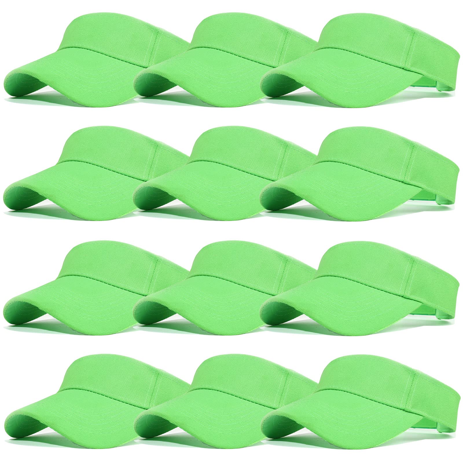 Ultrafun Unisex Sports Sun Visor Adjustable UV Protection Sun Hat Cap for Beach Pool Golf Tennis (12Pack-Neon Green)