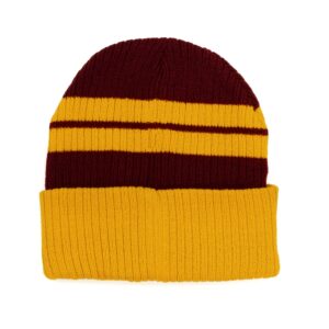 Harry Potter Gryffindor Premium Striped Beanie with Crest Patch Maroon, Size 5-8