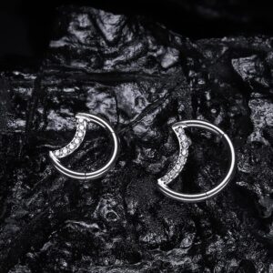 VOJO G23 Titanium Moon Daith Rook Piercing Earrings Jewelry Tragus Helix Nose Rings Cartilage for Women (8mm, CZ Silver)