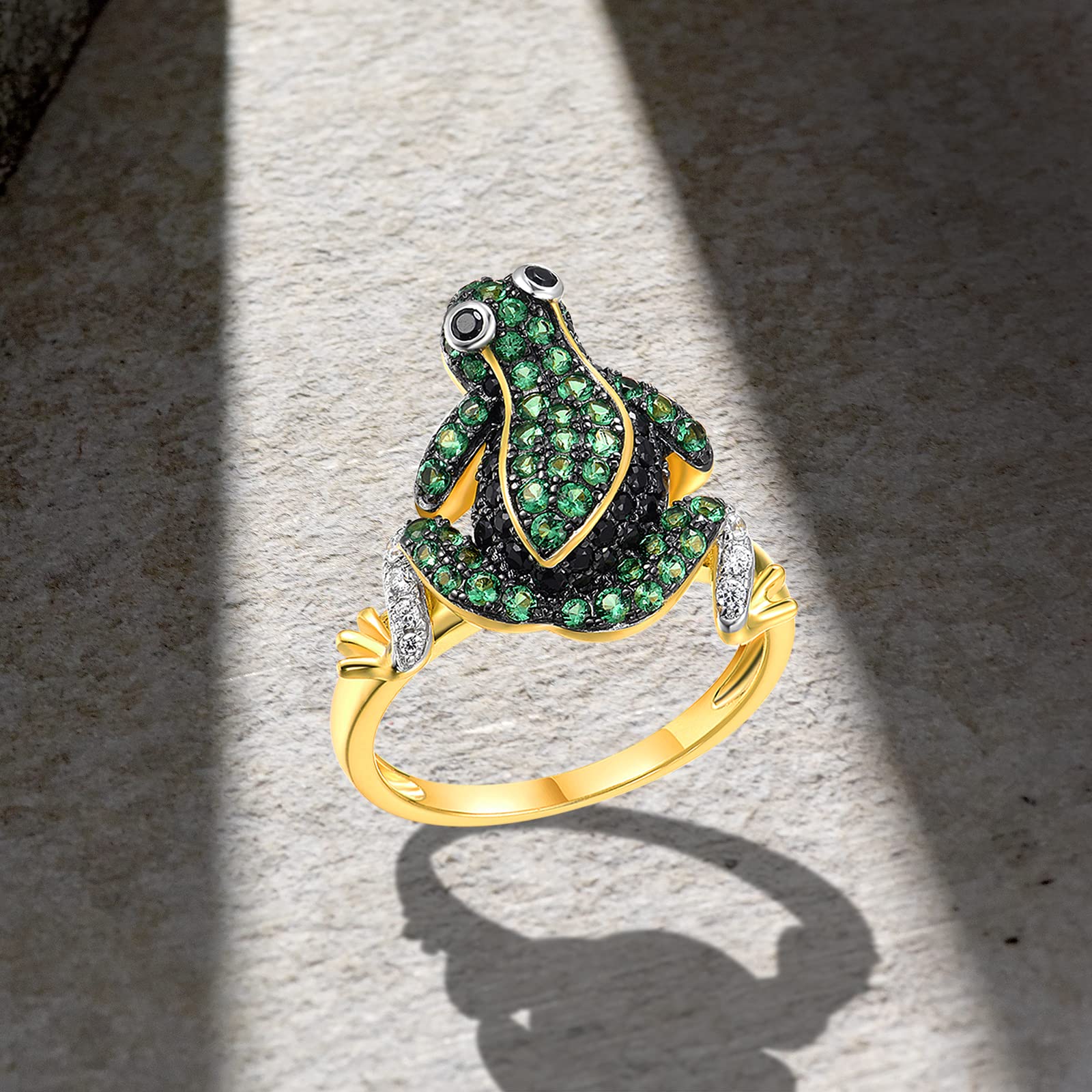 Santuzza 925 Sterling Silver Frog Gold Plated Rings Green Spinel Cute Summer Animal Rings for Women (7)