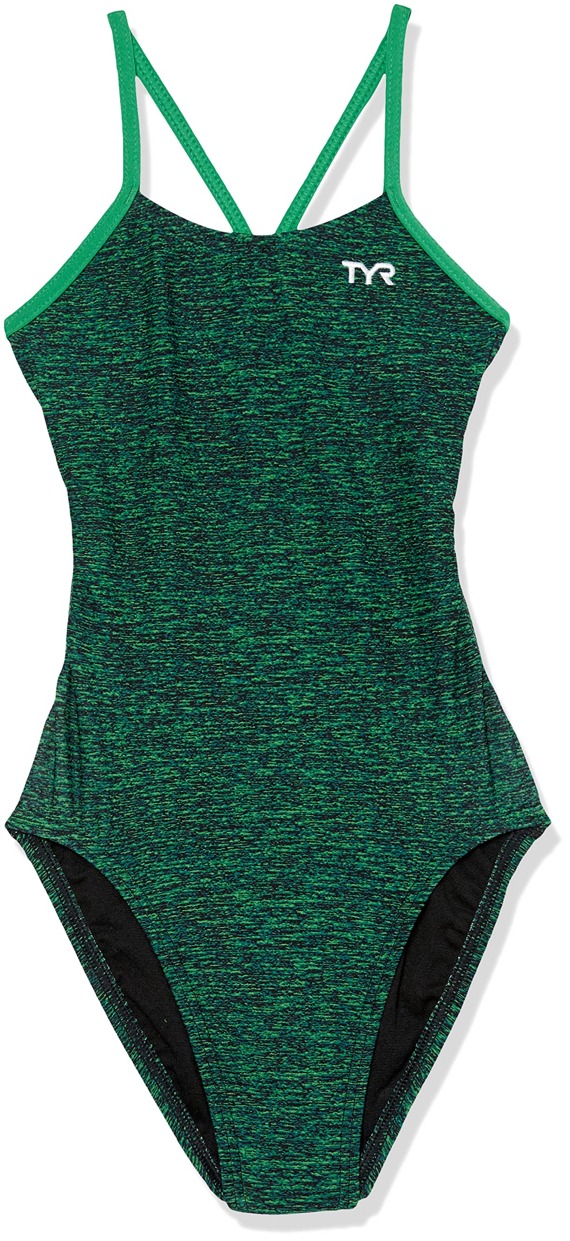 TYR Girls' Standard Durafast Elite Cutoutfit Swimsuit, Green Lapped, 24