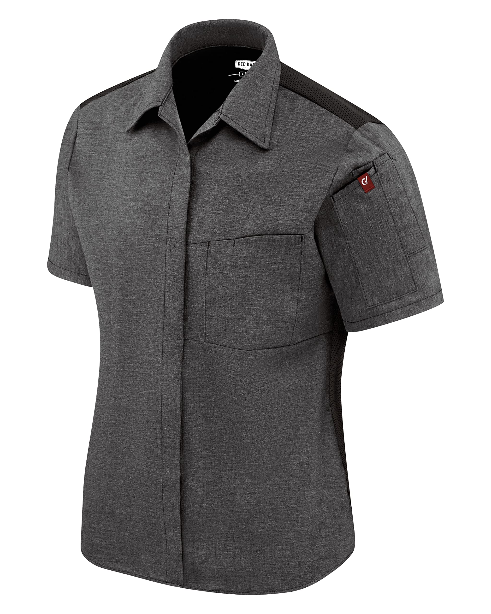 Red Kap Women's Airflow Cook Shirt with Oilblok, Charcoal Heather with Charcoal/Black Mesh, Large