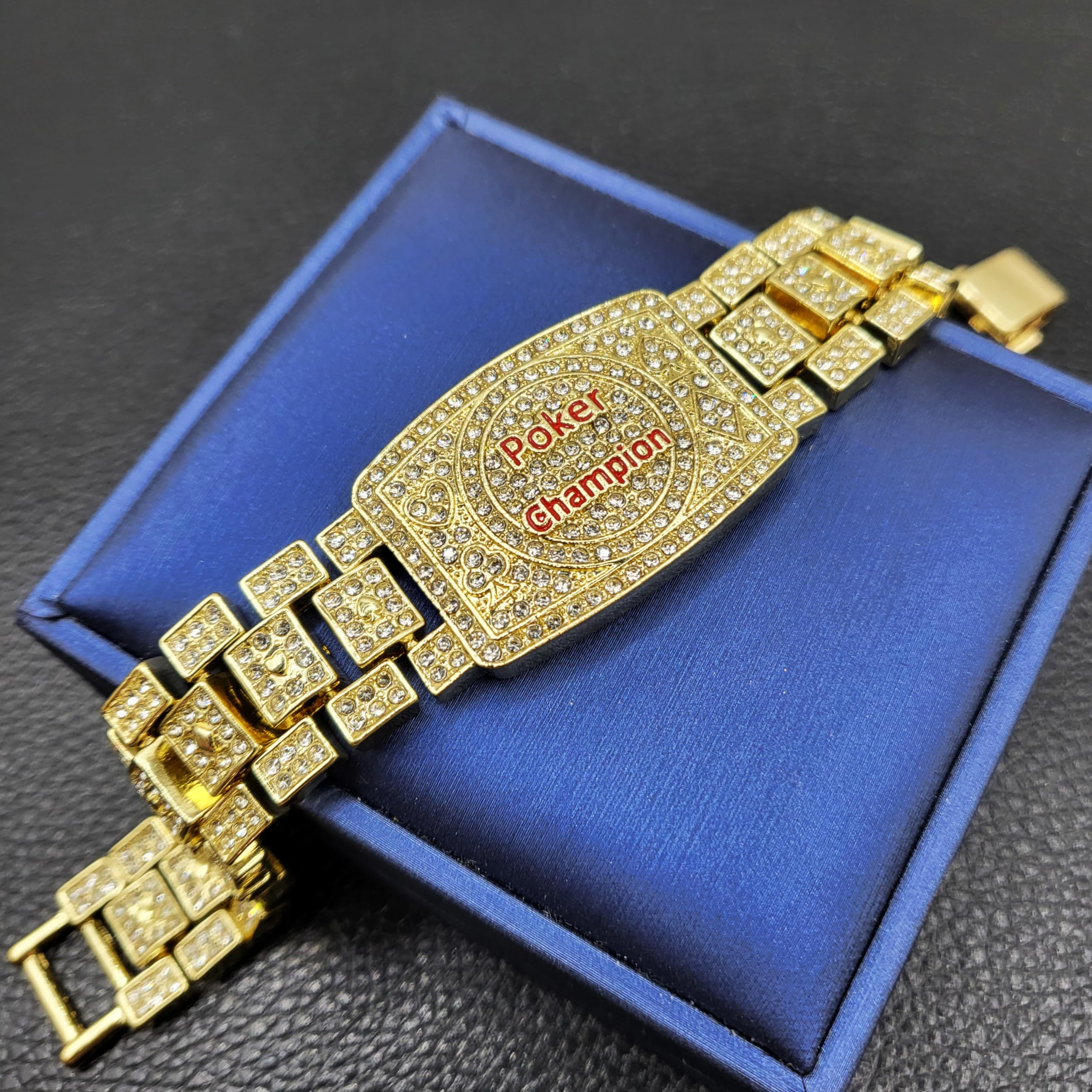 LAB DIAMOND LUCKY POKER CHAMPION BRACELET GOLD SILVER FINISH ICED BLING HIP HOP (GOLD)