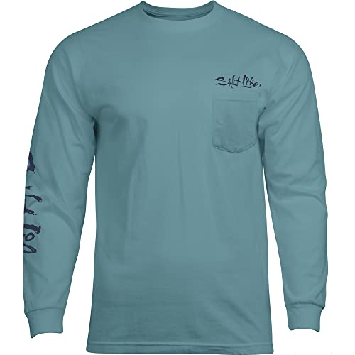 Salt Life Mens Amerishield Long Sleeve Classic Fit Shirt, Sea Green, Large