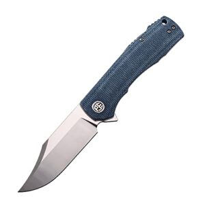 Petrified fish PFP03 Victor,3.58" K110 Satin Blade,140g Micarta Handel Flipper Liner lock Folding knife (Blue Satin)