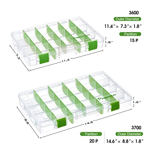 Piscifun Fishing Tackle Boxes, Tackle Trays with Waterproof Labels and Removable Dividers, 3600 BPA-Free Plastic Clear Fishing Storage Organizer Boxes for Lures, 4 Packs