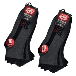 20 pairs of ecko men's basic quick dry quarter high athletic socks 10-13 (black and red)