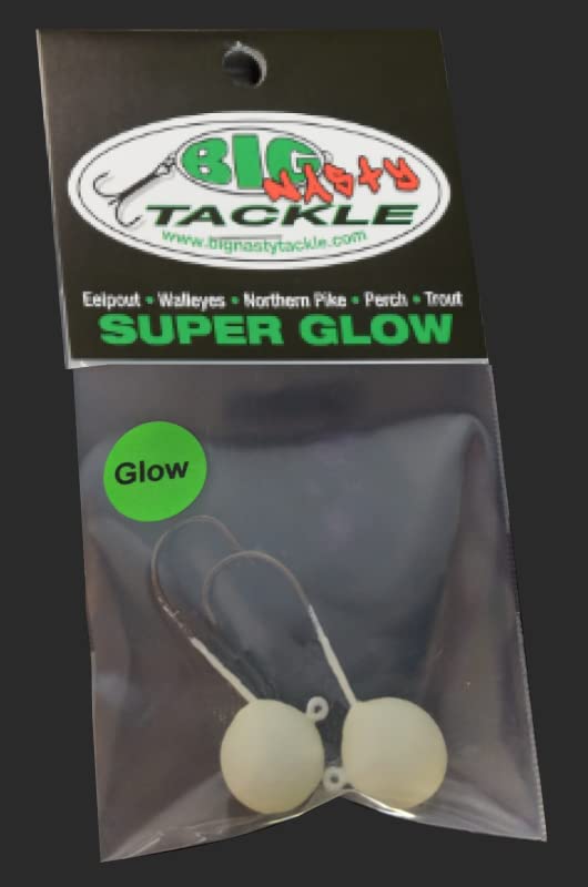 Big Nasty Tackle Super Glow Pout Pounder Jigs (White, 1 oz)