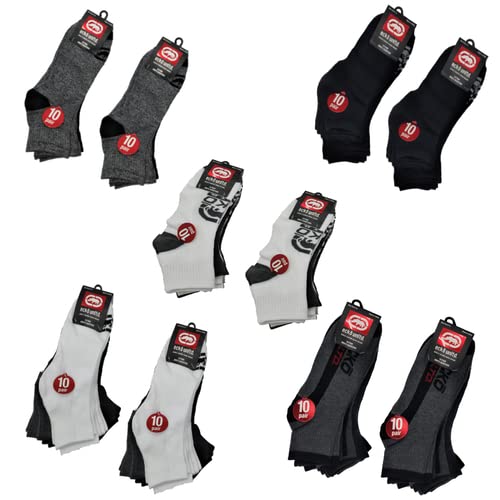 20 Pairs of Ecko Men's Basic Quick Dry Quarter High Athletic Socks 10-13 (Black and Red)