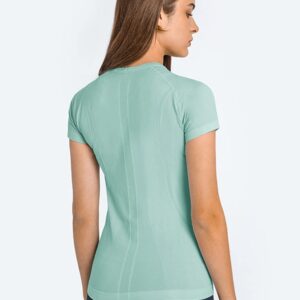 LUYAA Womens Yoga Tops Short Sleeves Seamless Fitted Gym Running Sports Summer Breathable Mint Green M