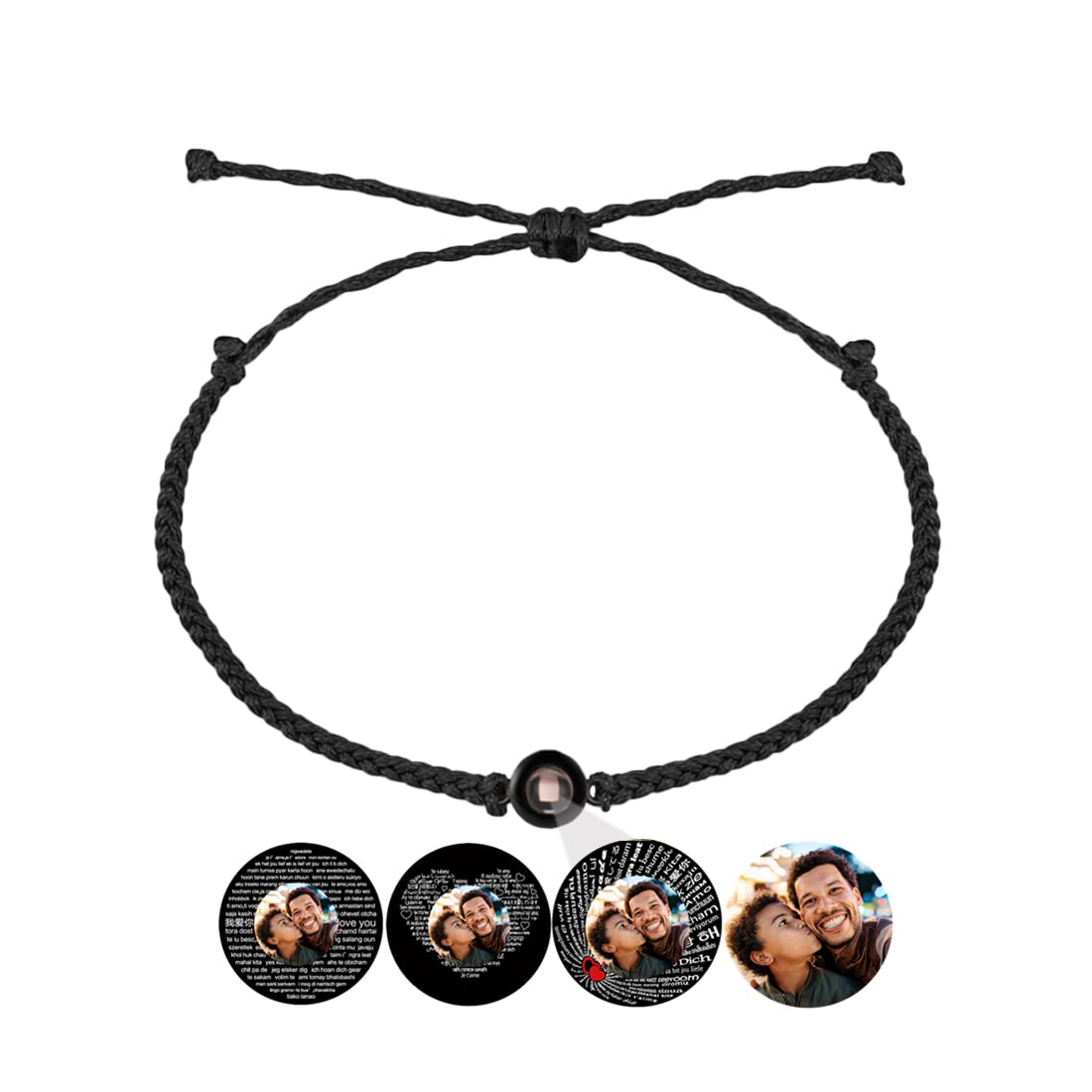 Otftrob Personalized Circle Photo Projection Bracelets for Men Women Customized Adjustable Projection Bracelet with Picture Inside