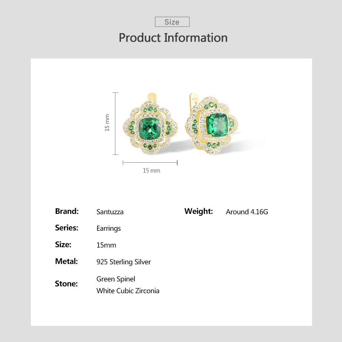 Santuzza 925 Sterling Silver Flower Shape Gemstone Earrings Gold Plated Green Spinel White Cubic Zirconia Daisy Huggie Earrings for Women