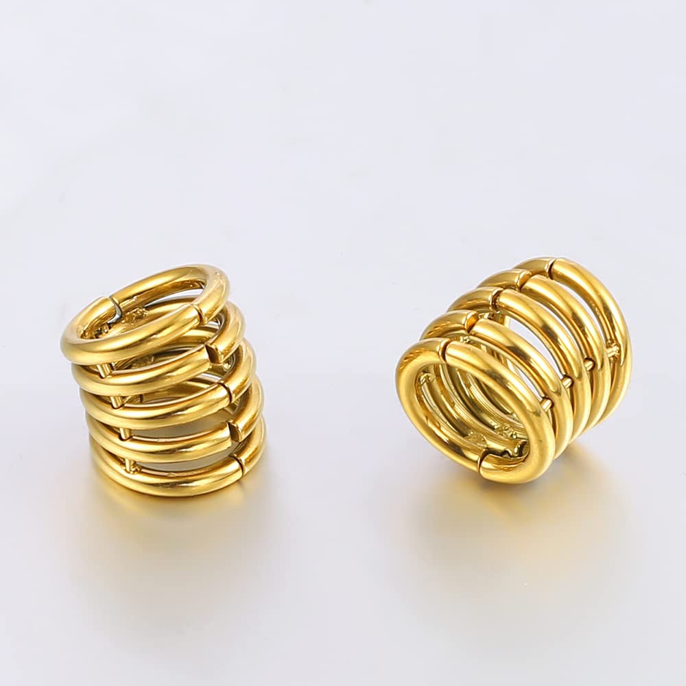 Casvort 2 PCS Hypoallergenic 316 Stainless Steel Gold Classic 00G Stacked Ring Cuffs for Stretched Lobe Ear Tunnels and Plugs Wrap Rings Gauge Earrings Women's Piercing Jewelry