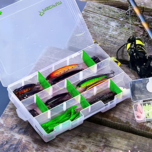 Piscifun Fishing Tackle Boxes, Tackle Trays with Waterproof Labels and Removable Dividers, 3600 BPA-Free Plastic Clear Fishing Storage Organizer Boxes for Lures, 4 Packs