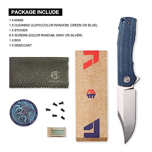 Petrified fish PFP03 Victor,3.58" K110 Satin Blade,140g Micarta Handel Flipper Liner lock Folding knife (Blue Satin)