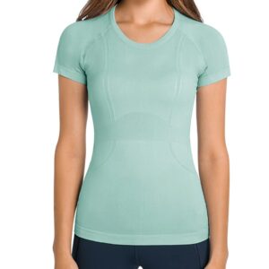 LUYAA Womens Yoga Tops Short Sleeves Seamless Fitted Gym Running Sports Summer Breathable Mint Green M