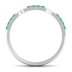 Rosec Jewels Certified Natural Emerald Half Eternity Band for Women, AAA Quality, Emerald Anniversary Ring - Ready to Gift, 14K White Gold, Size:US 7.50