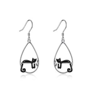 yfn black cat earrings sterling silver black cat dangle drop earrings jewelry cat gifts for women