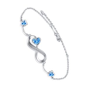 Nieboa Bracelet for Women,925 Sterling SilverI Infinity Heart Charm Bracelet,Gift for Women Mother… (Blue Heart)