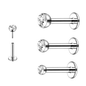 flogwe implant grade titanium lip stud rings 20g 6mm barbell threadless push-in flat back nose stud ring earring stud cz 2mm 2.5mm 3mm piercing jewelry