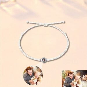 Otftrob Personalized Circle Photo Projection Bracelets for Men Women Customized Adjustable Projection Bracelet with Picture Inside