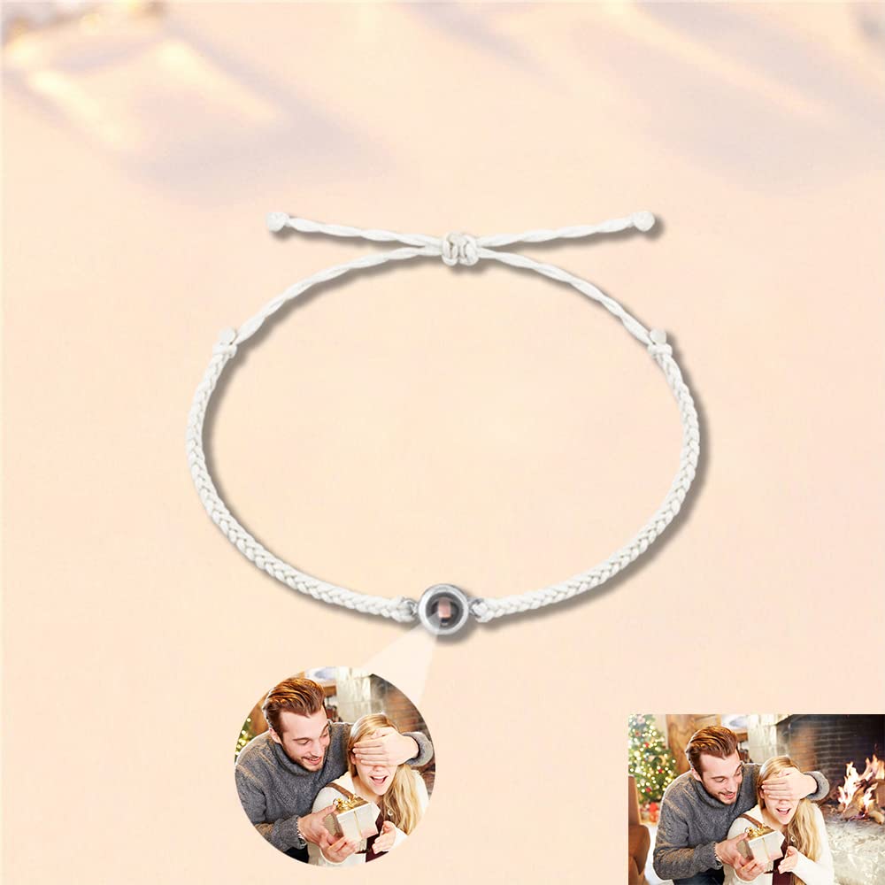 Otftrob Personalized Circle Photo Projection Bracelets for Men Women Customized Adjustable Projection Bracelet with Picture Inside