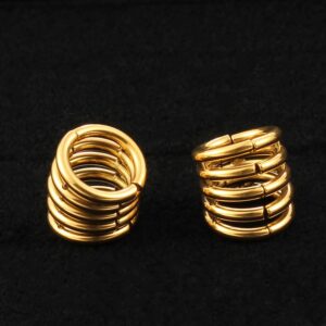 Casvort 2 PCS Hypoallergenic 316 Stainless Steel Gold Classic 00G Stacked Ring Cuffs for Stretched Lobe Ear Tunnels and Plugs Wrap Rings Gauge Earrings Women's Piercing Jewelry