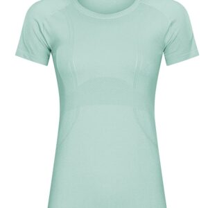 LUYAA Womens Yoga Tops Short Sleeves Seamless Fitted Gym Running Sports Summer Breathable Mint Green M