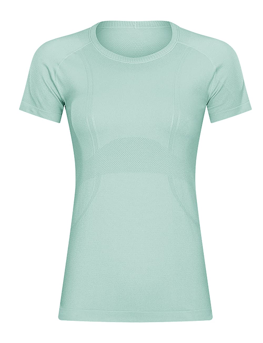 LUYAA Womens Yoga Tops Short Sleeves Seamless Fitted Gym Running Sports Summer Breathable Mint Green M