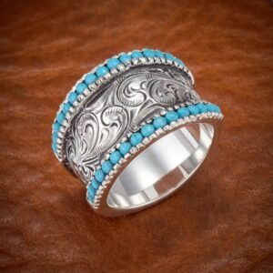 THJEW Flower Pattern Engraved Band Ring for Women,S925 Sterling Silver Retro Vintage Hawaiian National Style Boho Ring Jewelry (Ring_A, 7)