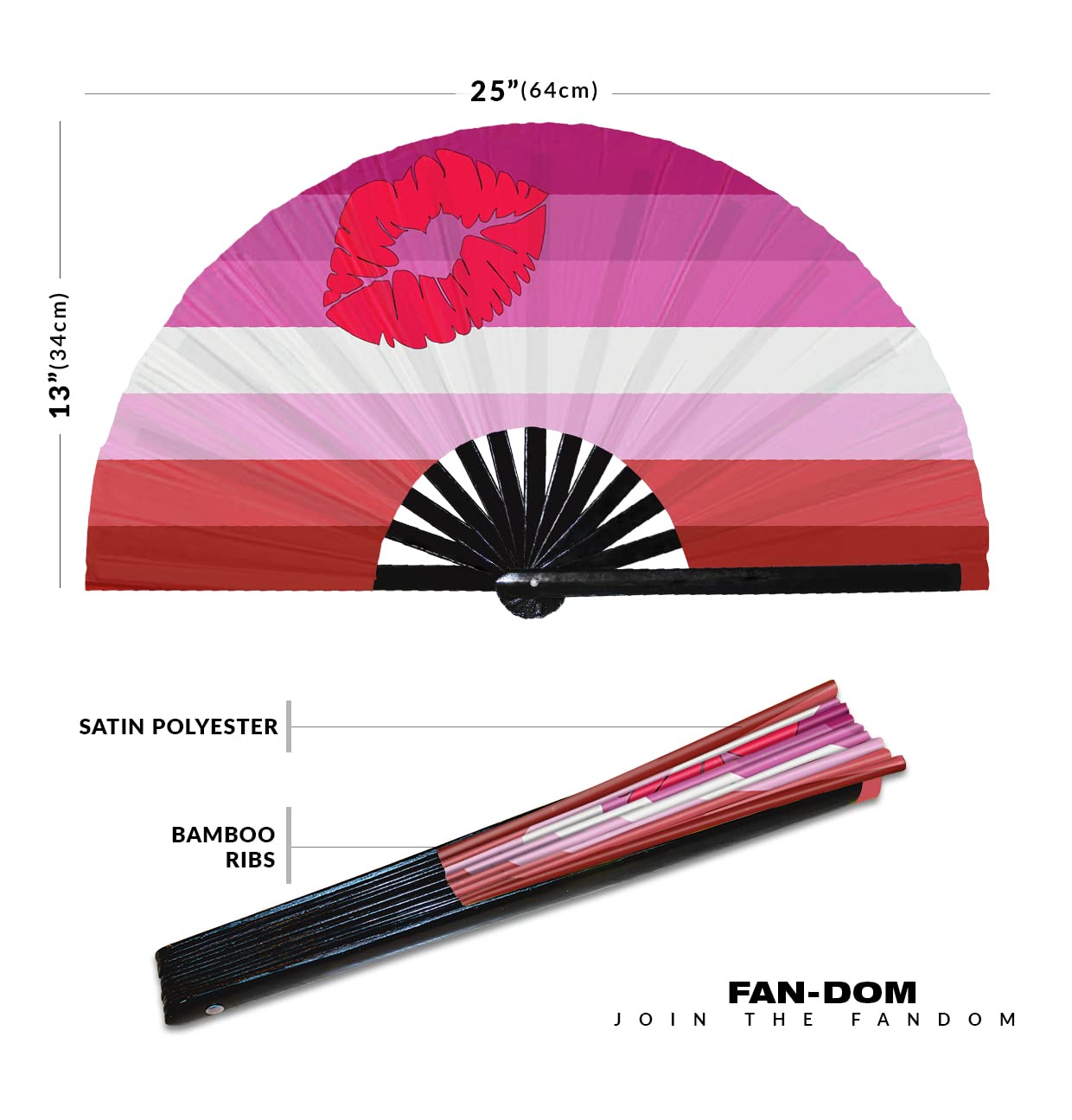 Pride Flag LGBTQA Hand Fan Hijira Intersex Progress Lipstick Lesbian Maverique Neutrois Pangender Pocket Gender Rubber Trigender Two-Spirit Pride Fan (Lipstick Lesbian Flag)