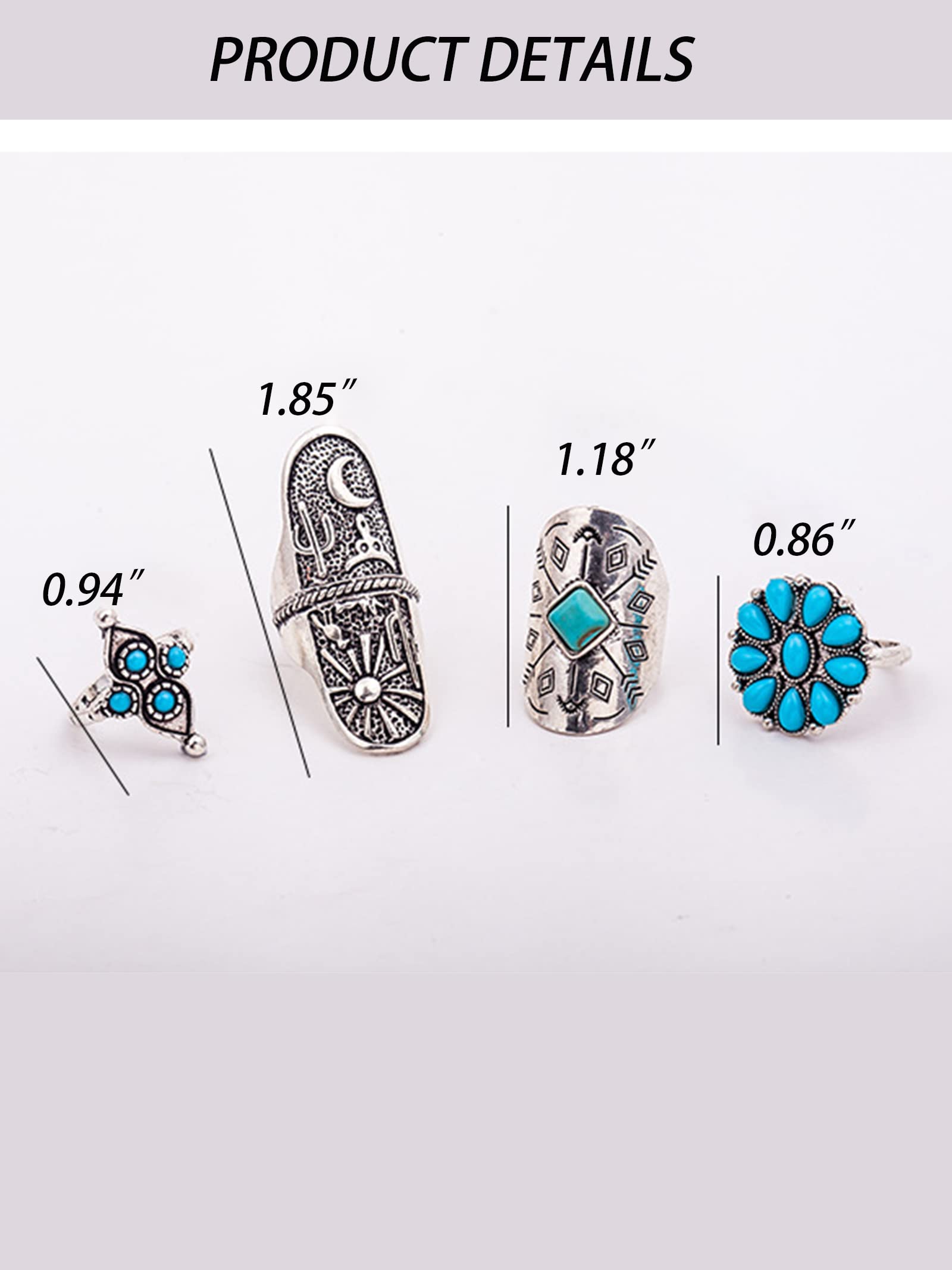 YANCHUN Turquoise Stackable Finger Ring Set Boho Knuckle Rings Midi Joint Carved Rings Western Jewelry for Women