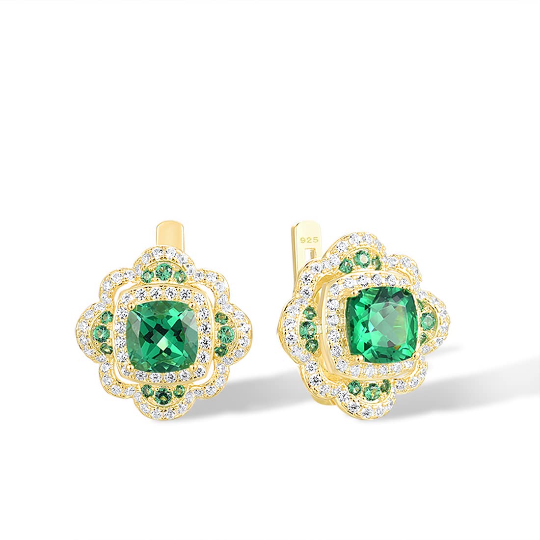 Santuzza 925 Sterling Silver Flower Shape Gemstone Earrings Gold Plated Green Spinel White Cubic Zirconia Daisy Huggie Earrings for Women