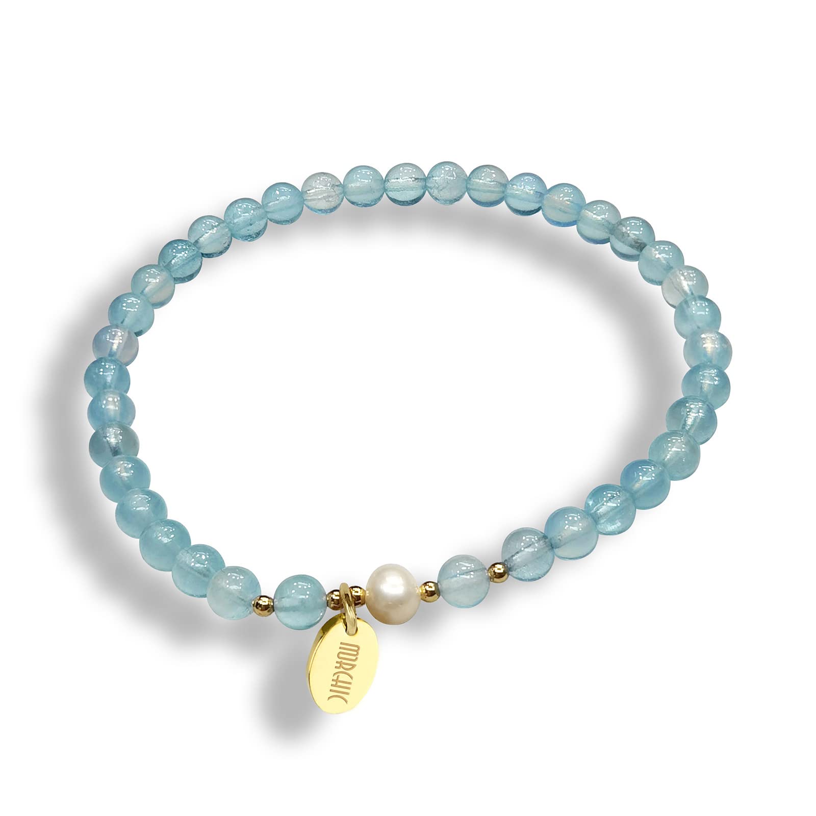 Morchic 4mm Natural Aquamarine Gemstone Beads Stretch Bracelet for Women, With Freshwater Pearls, Energy Gem Birthday Gift for Her 7.2”