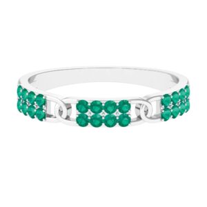 rosec jewels certified natural emerald half eternity band for women, aaa quality, emerald anniversary ring - ready to gift, 14k white gold, size:us 7.50