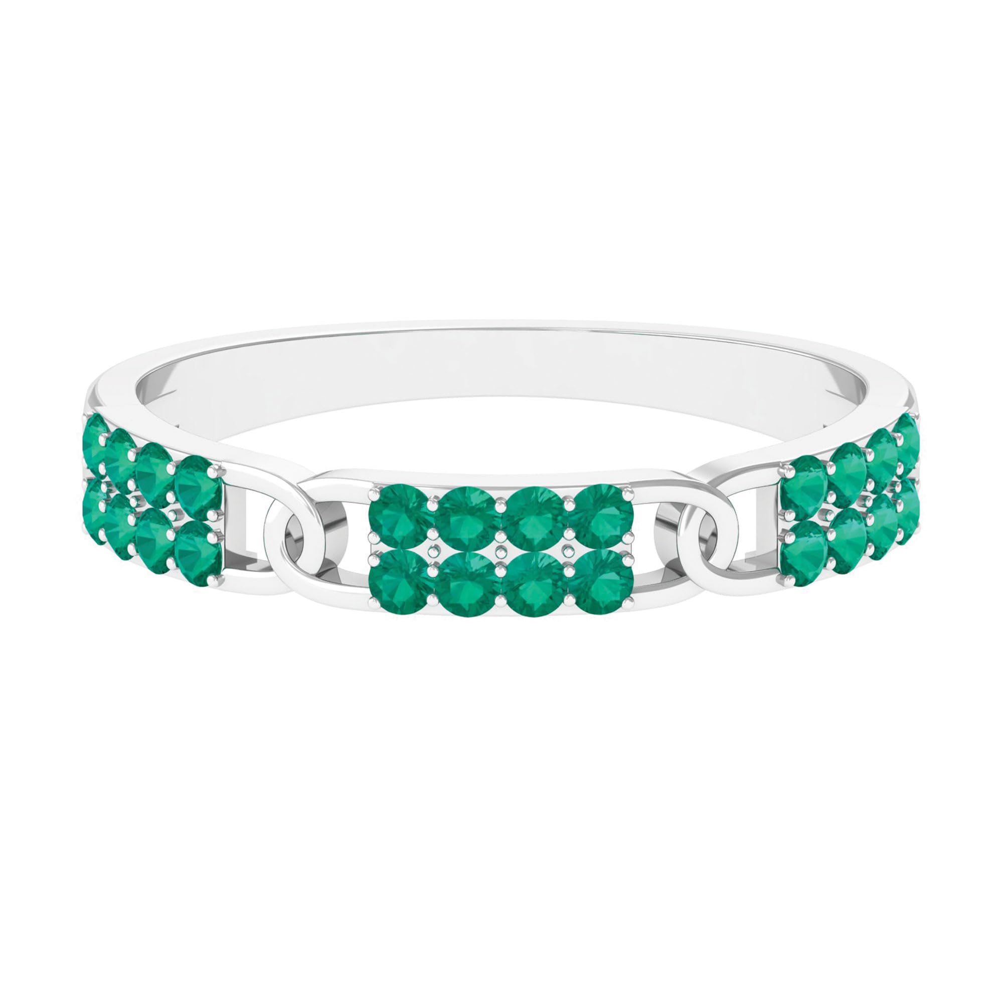 Rosec Jewels Certified Natural Emerald Half Eternity Band for Women, AAA Quality, Emerald Anniversary Ring - Ready to Gift, 14K White Gold, Size:US 7.50