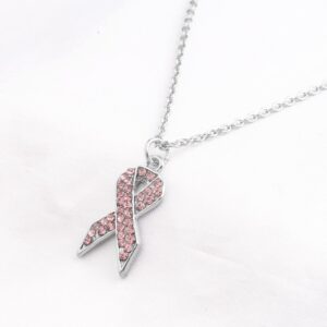 PLITI Breast Cancer Awareness Gift Cancer Survivor Gift Pink Ribbon Necklace I Have A Shitty Titty But I Will Survive Cancer Fighter Jewelry (Warrior Ribbon nec)