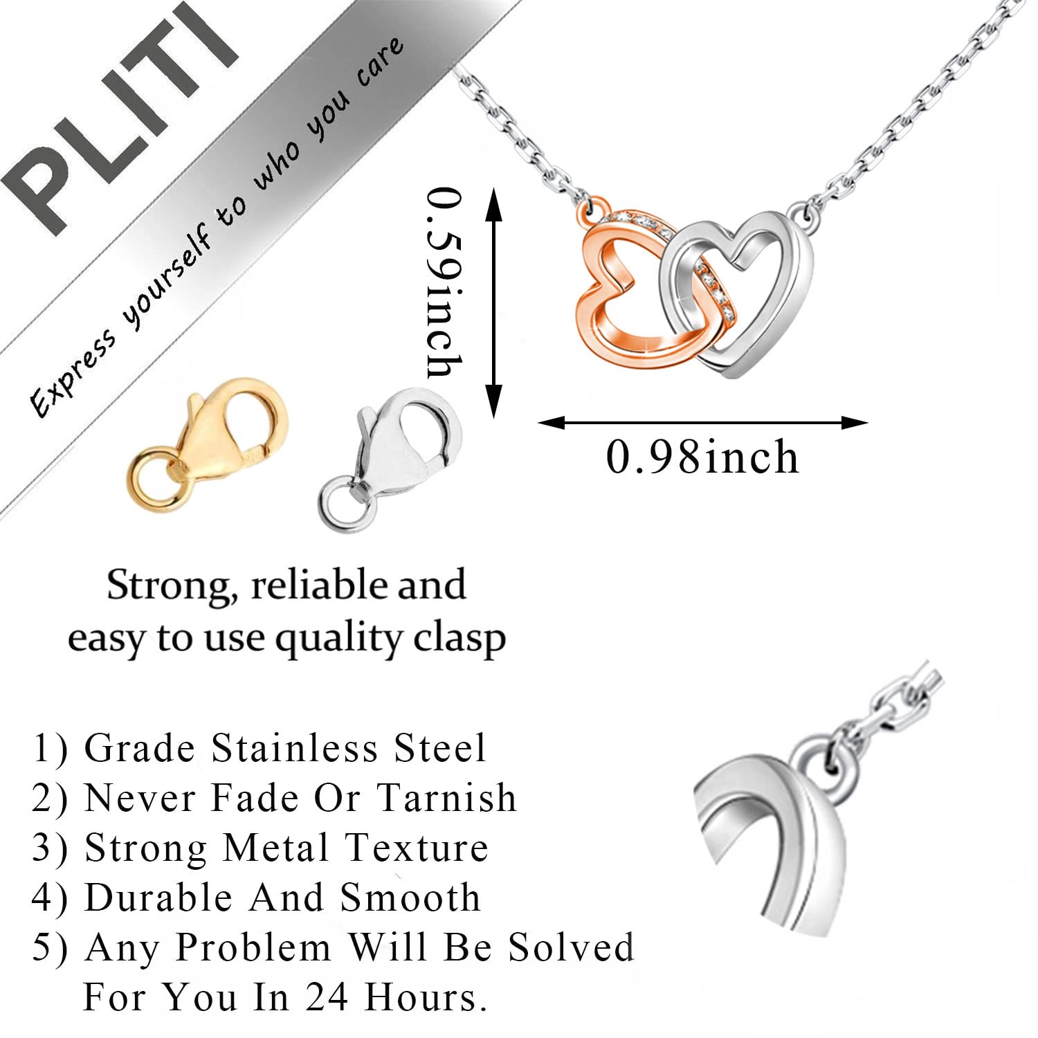 PLITI Sobriety Gift Addiction Recovery Gift AA Alcoholics Anonymous Gift 12 Step Gift Sober Sobriety Interlocking Heart Necklace (Sobriety heart nec)