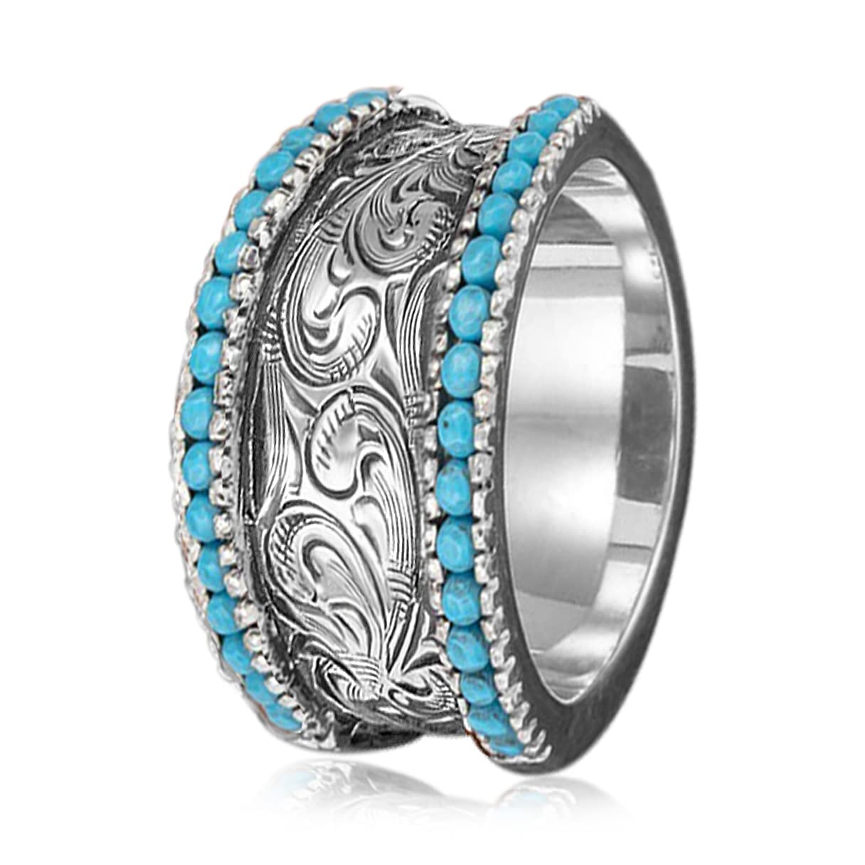 THJEW Flower Pattern Engraved Band Ring for Women,S925 Sterling Silver Retro Vintage Hawaiian National Style Boho Ring Jewelry (Ring_A, 7)