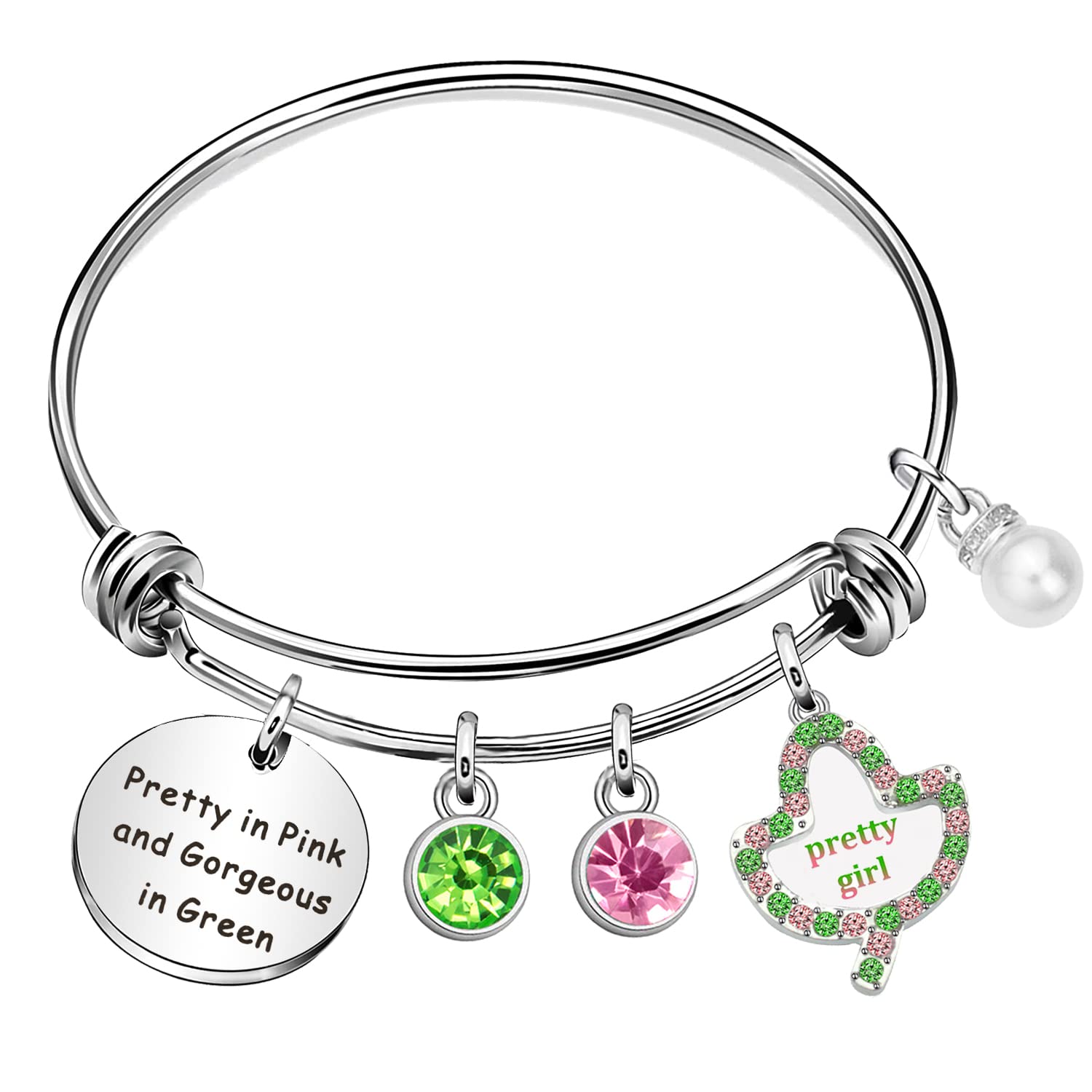 Sorority Paraphernalia Gift for Women Greek Sorority Bracelet Sisterhood Graduation Gift Jewelry Pretty In Pink Gorgeous In Green Bracelet (Pink Green BR)