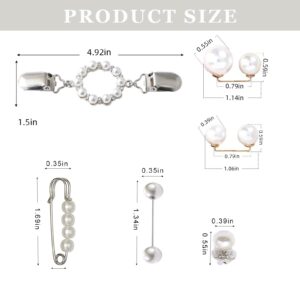 9PCS Pearl Waist Brooch Pins Dress Back Clips Waist Cincher Tightening Waistband Cardigan Clip Sweater Shawl Clips Decorated Safety Pins Collar Brooch for Women Clothing